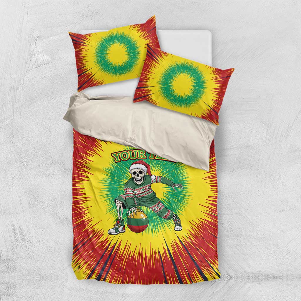 Lithuania Christmas Tie Dye Bedding Set Skeleton Basketball Slam Dunk Santa Hat - Wonder Print Shop