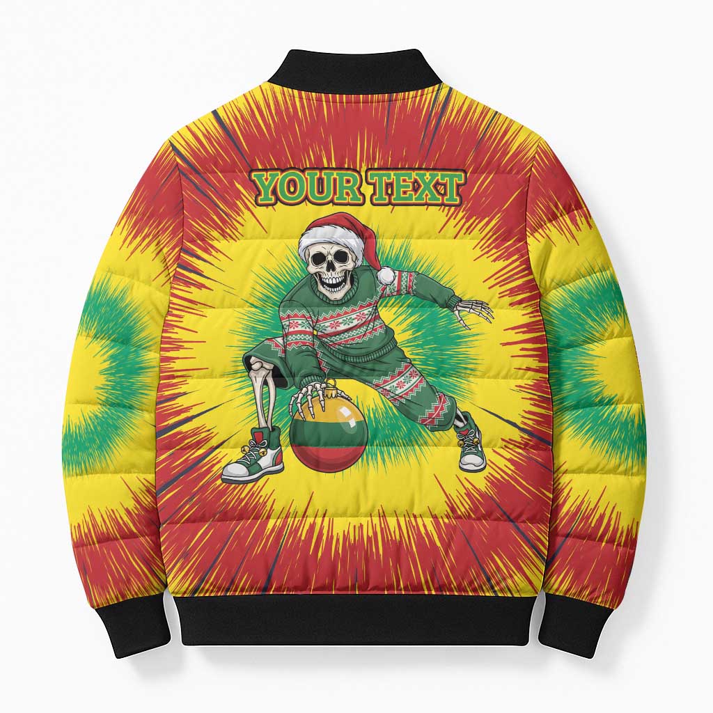 Personalized Lithuania Christmas Tie Dye Bomber Puffer Jacket Skeleton Basketball Slam Dunk Santa Hat LT19