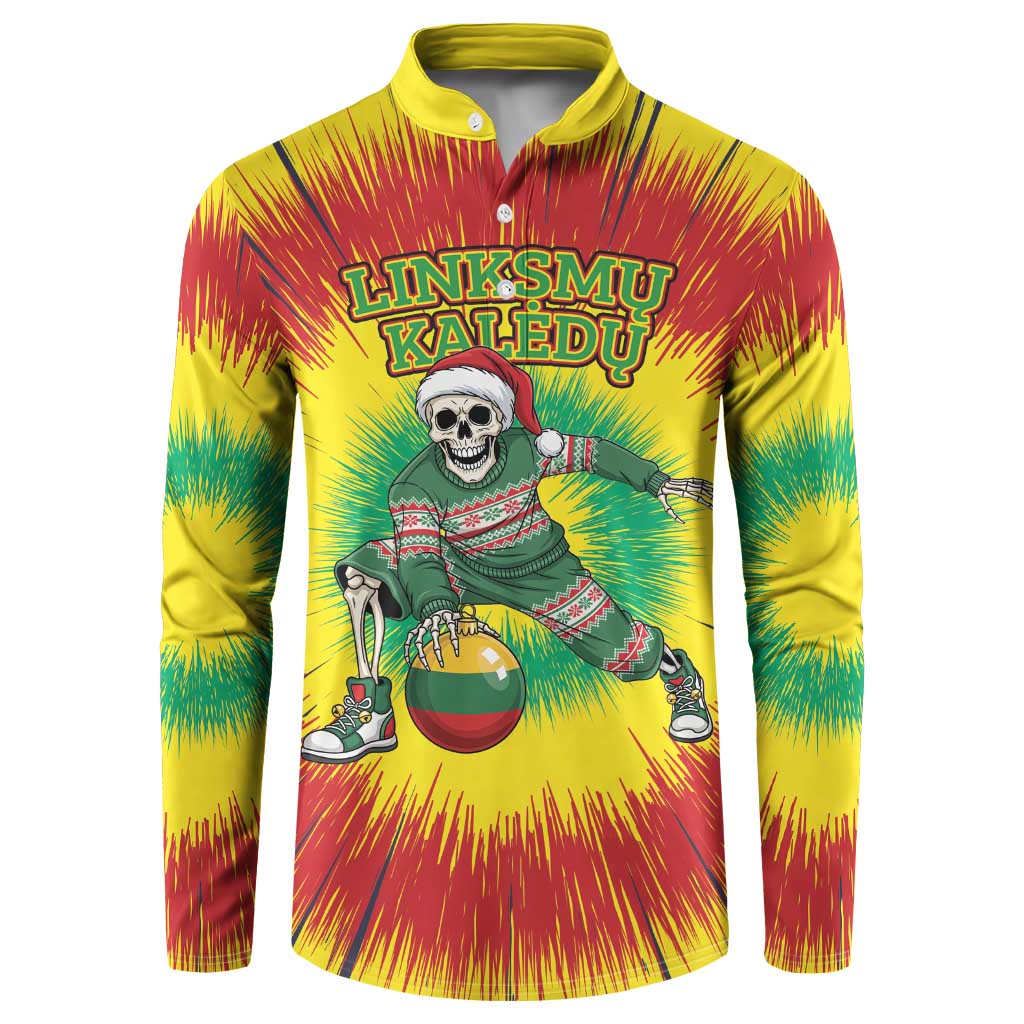 Personalized Lithuania Christmas Tie Dye Button Sweatshirt Skeleton Basketball Slam Dunk Santa Hat LT19