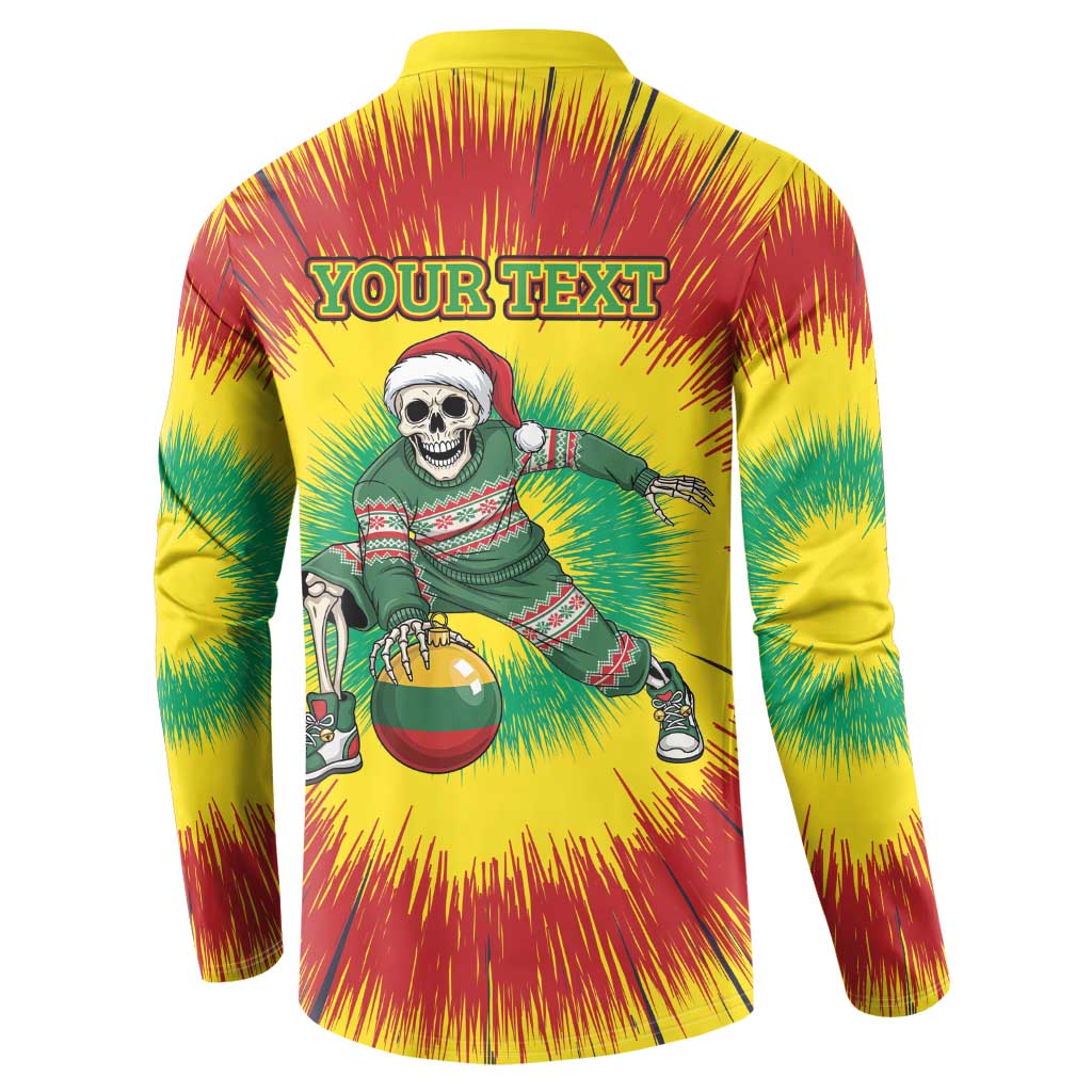 Personalized Lithuania Christmas Tie Dye Button Sweatshirt Skeleton Basketball Slam Dunk Santa Hat LT19