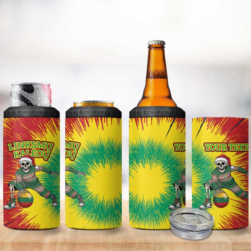 Lithuania Christmas Tie Dye 4 in 1 Can Cooler Tumbler Skeleton Basketball Slam Dunk Santa Hat - Wonder Print Shop