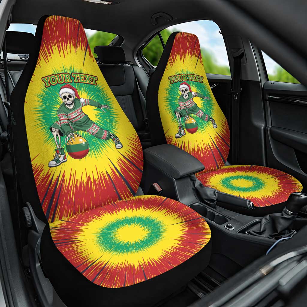 Lithuania Christmas Tie Dye Car Seat Cover Skeleton Basketball Slam Dunk Santa Hat - Wonder Print Shop
