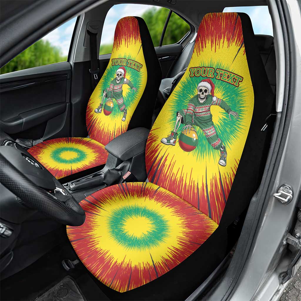 Lithuania Christmas Tie Dye Car Seat Cover Skeleton Basketball Slam Dunk Santa Hat - Wonder Print Shop