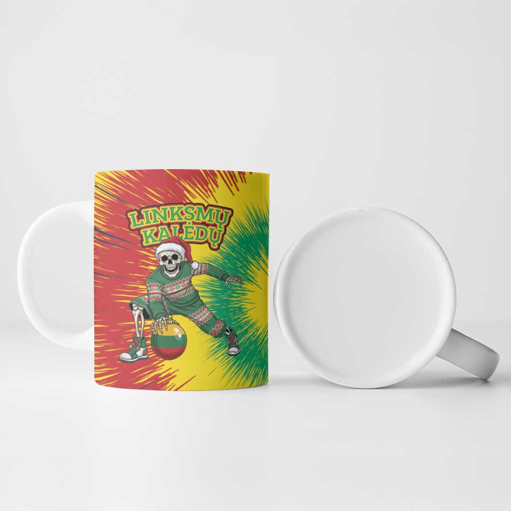 Lithuania Christmas Tie Dye Ceramic Mug Skeleton Basketball Slam Dunk Santa Hat - Wonder Print Shop