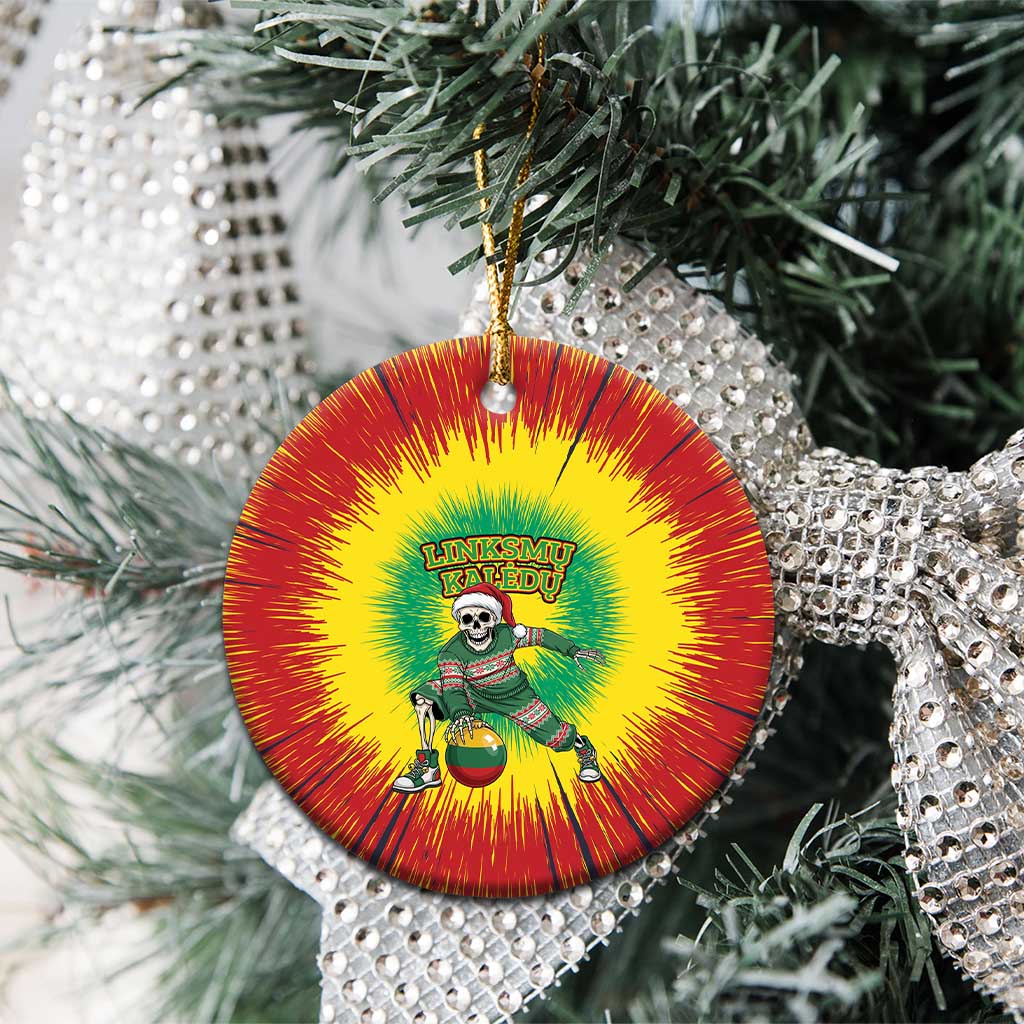 Lithuania Christmas Tie Dye Ceramic Ornament Skeleton Basketball Slam Dunk Santa Hat - Wonder Print Shop
