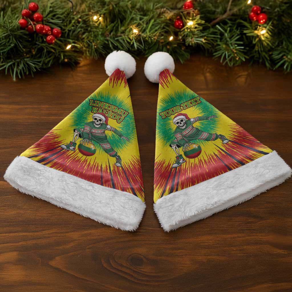 Personalized Lithuania Christmas Tie Dye Christmas Santa Hat Skeleton Basketball Slam Dunk Santa Hat - Wonder Print Shop