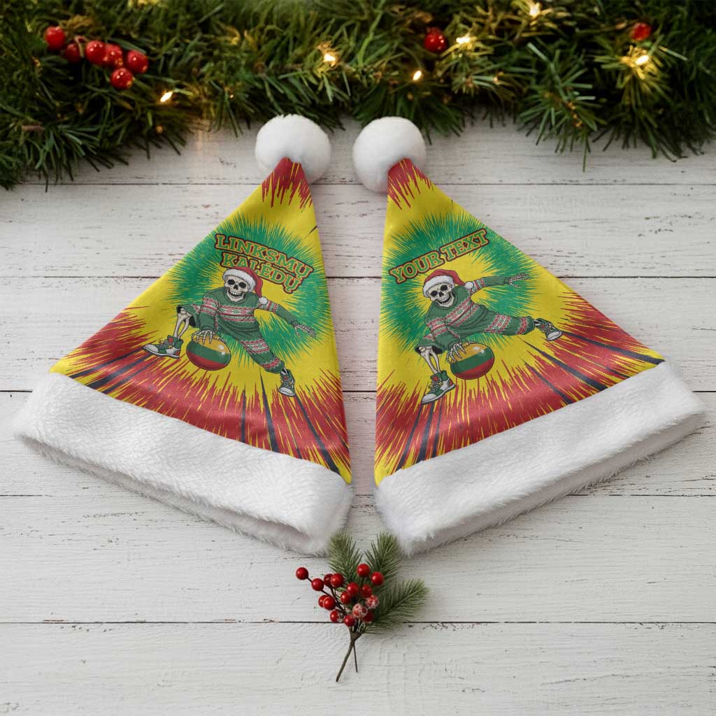 Personalized Lithuania Christmas Tie Dye Christmas Santa Hat Skeleton Basketball Slam Dunk Santa Hat - Wonder Print Shop