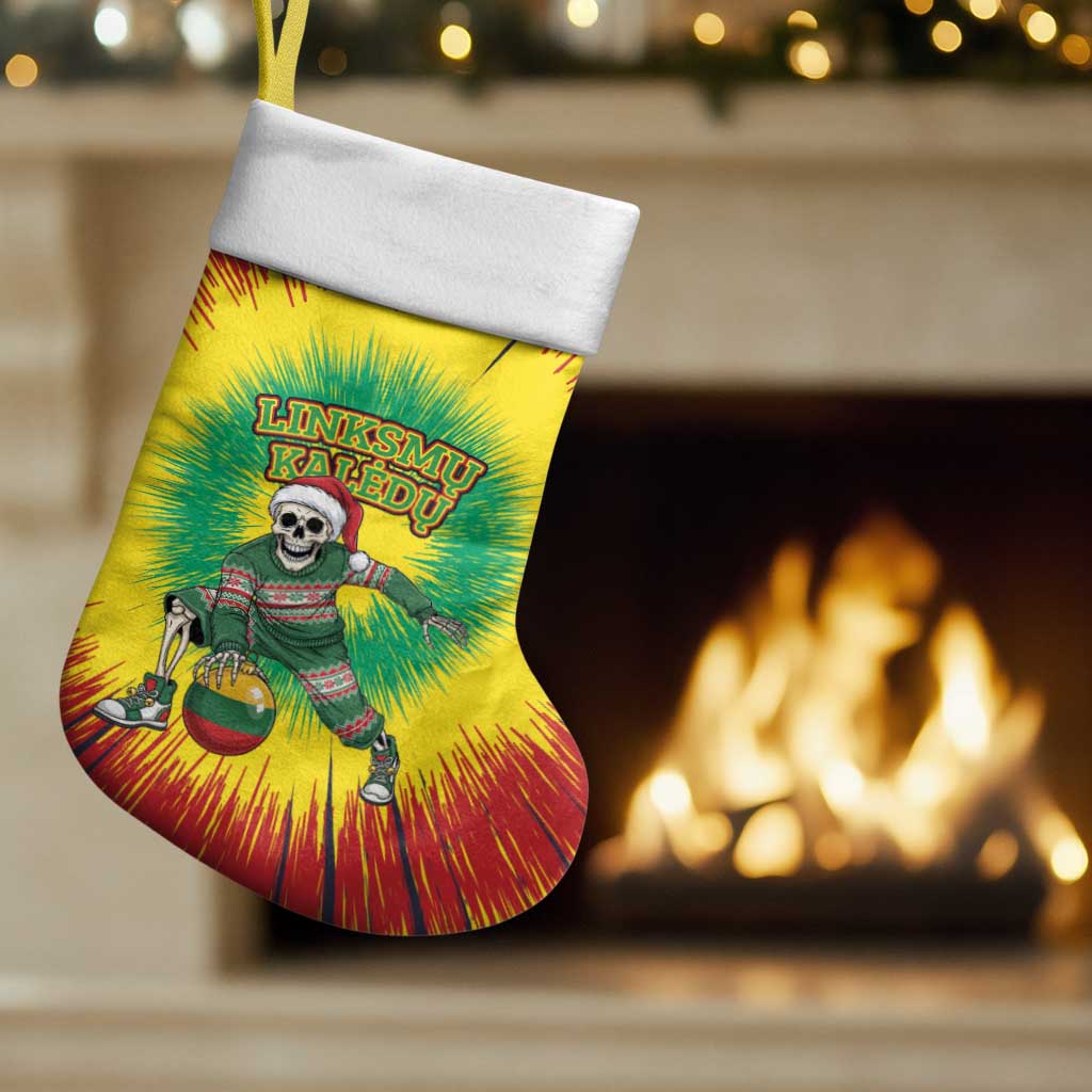 Personalized Lithuania Christmas Tie Dye Christmas Stocking Skeleton Basketball Slam Dunk Santa Hat - Wonder Print Shop