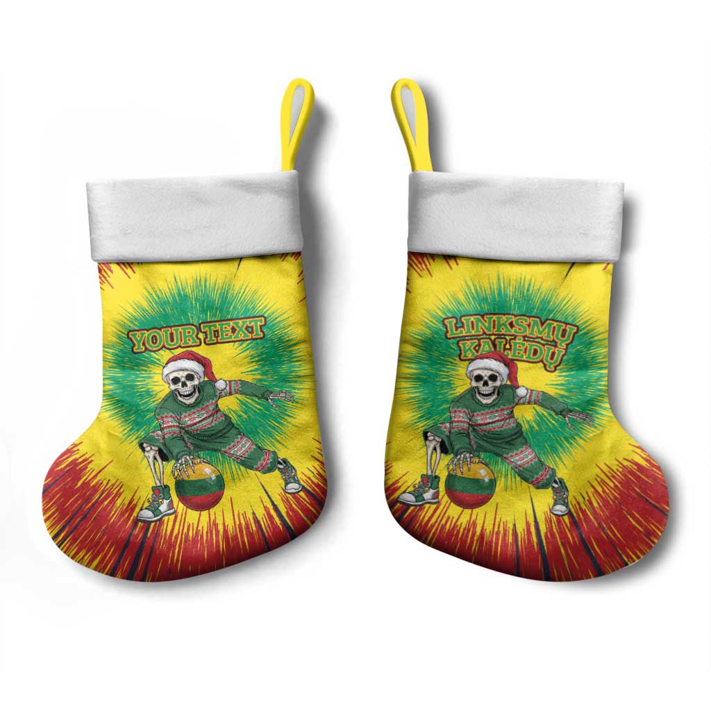 Personalized Lithuania Christmas Tie Dye Christmas Stocking Skeleton Basketball Slam Dunk Santa Hat - Wonder Print Shop