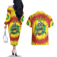 Personalized Lithuania Christmas Tie Dye Couples Matching Off The Shoulder Long Sleeve Dress and Hawaiian Shirt Skeleton Basketball Slam Dunk Santa Hat LT19