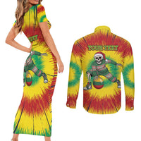 Personalized Lithuania Christmas Tie Dye Couples Matching Short Sleeve Bodycon Dress and Long Sleeve Button Shirt Skeleton Basketball Slam Dunk Santa Hat LT19