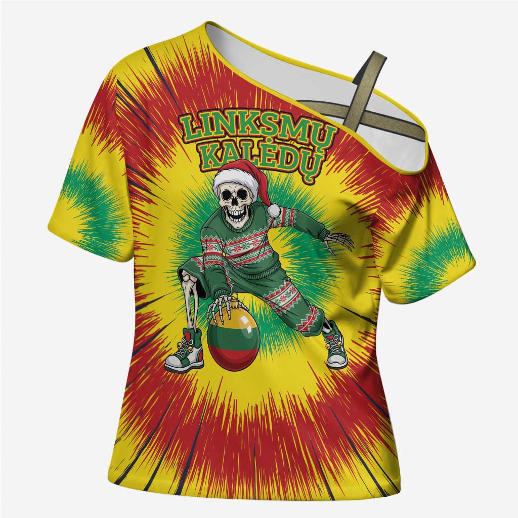 Personalized Lithuania Christmas Tie Dye Cross Shoulder Shirt Skeleton Basketball Slam Dunk Santa Hat LT19