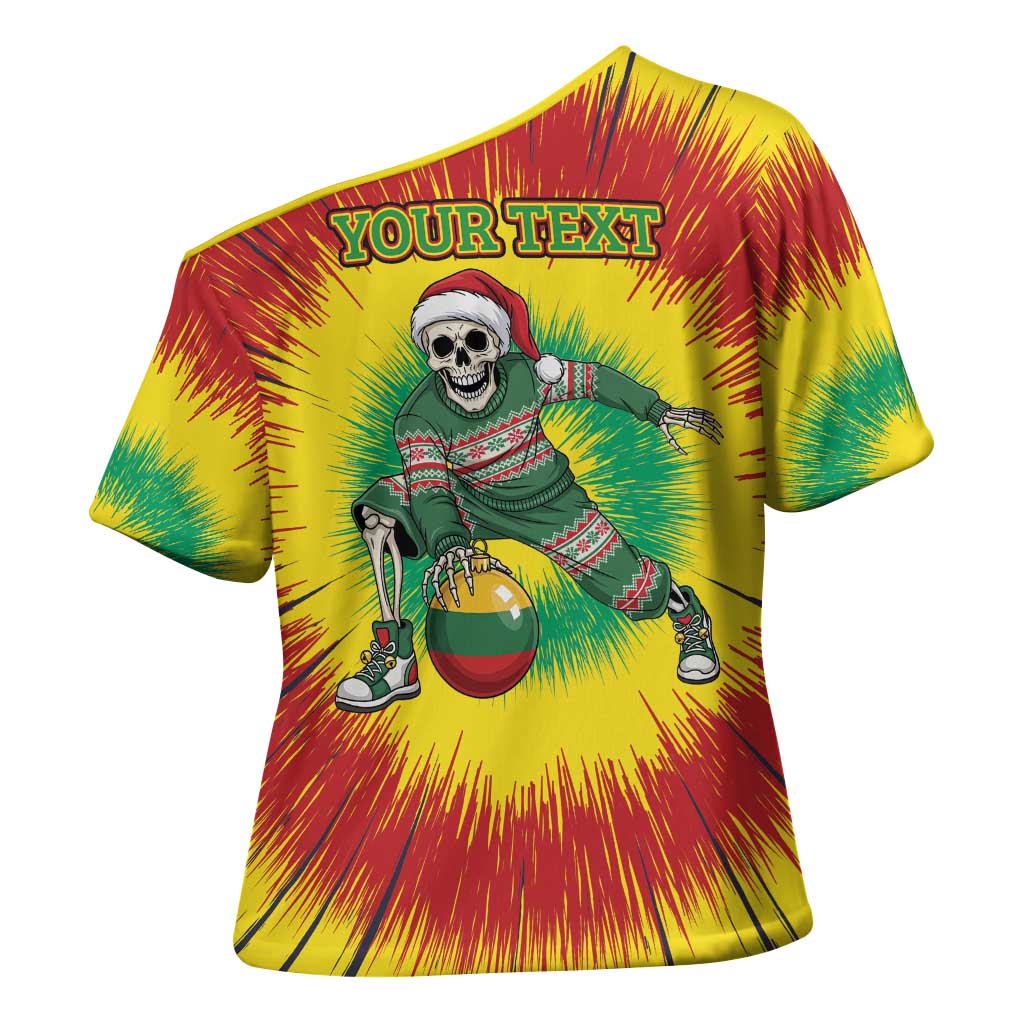 Personalized Lithuania Christmas Tie Dye Cross Shoulder Shirt Skeleton Basketball Slam Dunk Santa Hat LT19