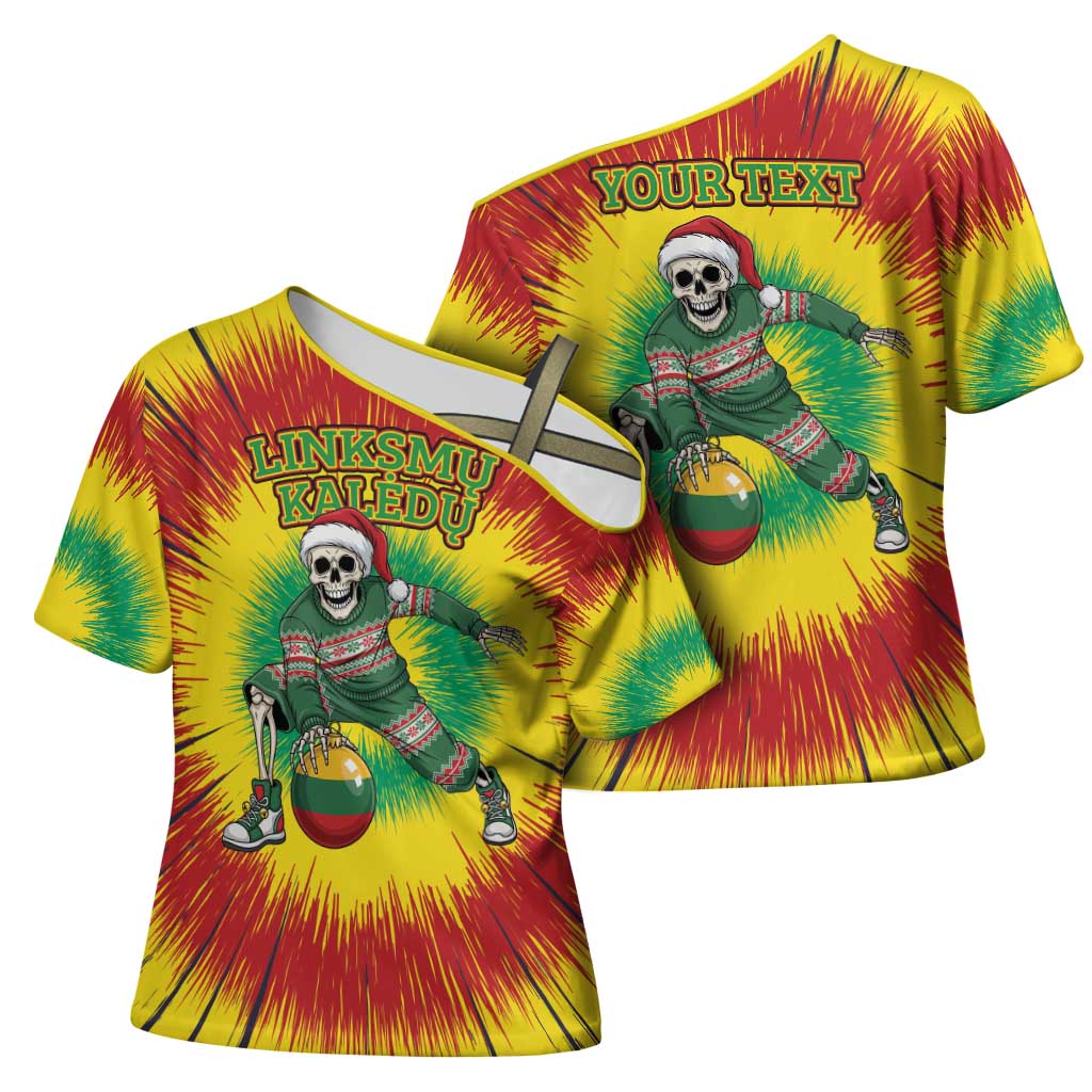 Personalized Lithuania Christmas Tie Dye Cross Shoulder Shirt Skeleton Basketball Slam Dunk Santa Hat LT19