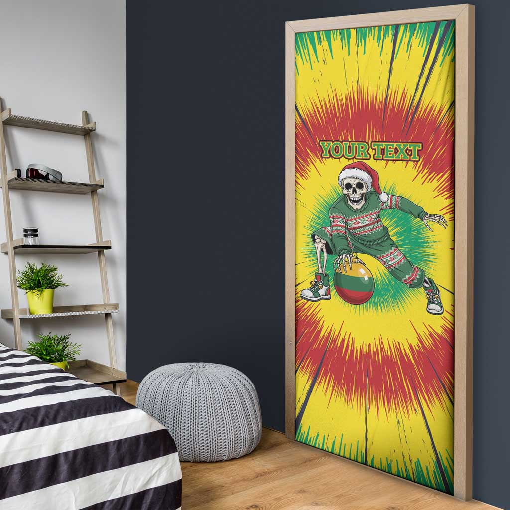 Lithuania Christmas Tie Dye Door Cover Skeleton Basketball Slam Dunk Santa Hat - Wonder Print Shop