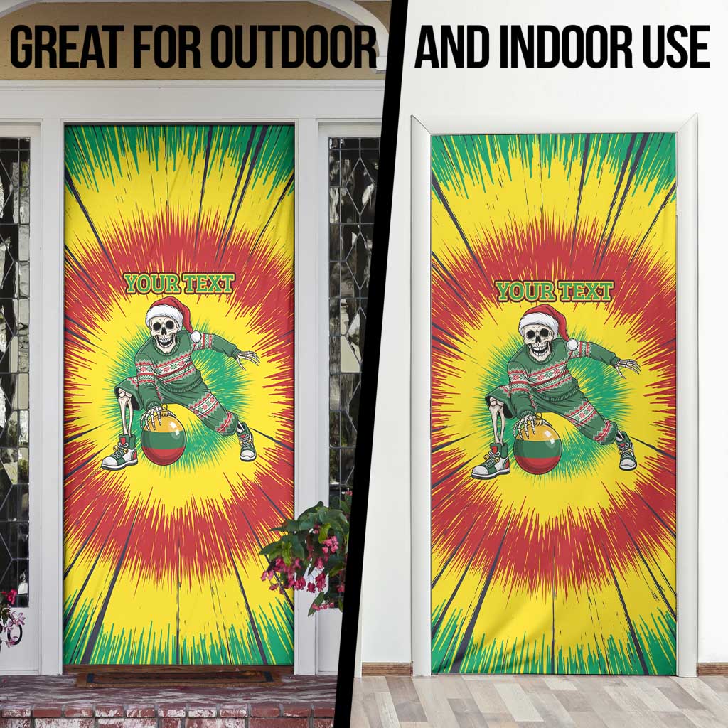 Lithuania Christmas Tie Dye Door Cover Skeleton Basketball Slam Dunk Santa Hat - Wonder Print Shop