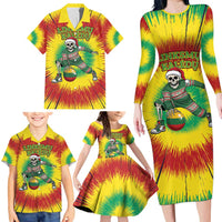 Personalized Lithuania Christmas Tie Dye Family Matching Long Sleeve Bodycon Dress and Hawaiian Shirt Skeleton Basketball Slam Dunk Santa Hat LT19