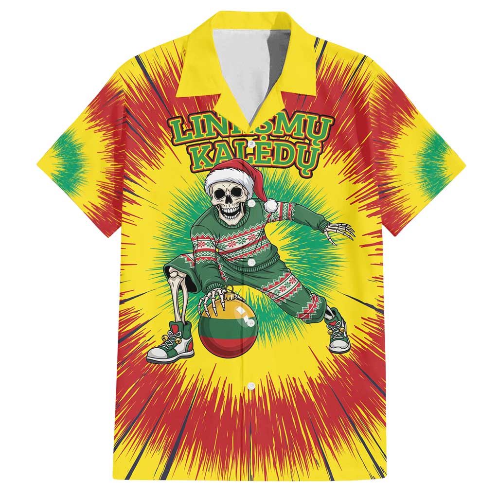 Personalized Lithuania Christmas Tie Dye Family Matching Long Sleeve Bodycon Dress and Hawaiian Shirt Skeleton Basketball Slam Dunk Santa Hat LT19