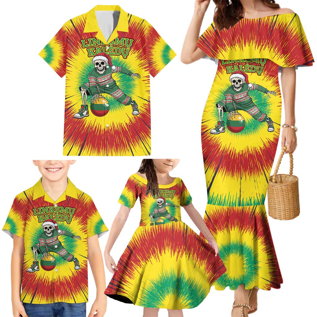 Personalized Lithuania Christmas Tie Dye Family Matching Mermaid Dress and Hawaiian Shirt Skeleton Basketball Slam Dunk Santa Hat LT19