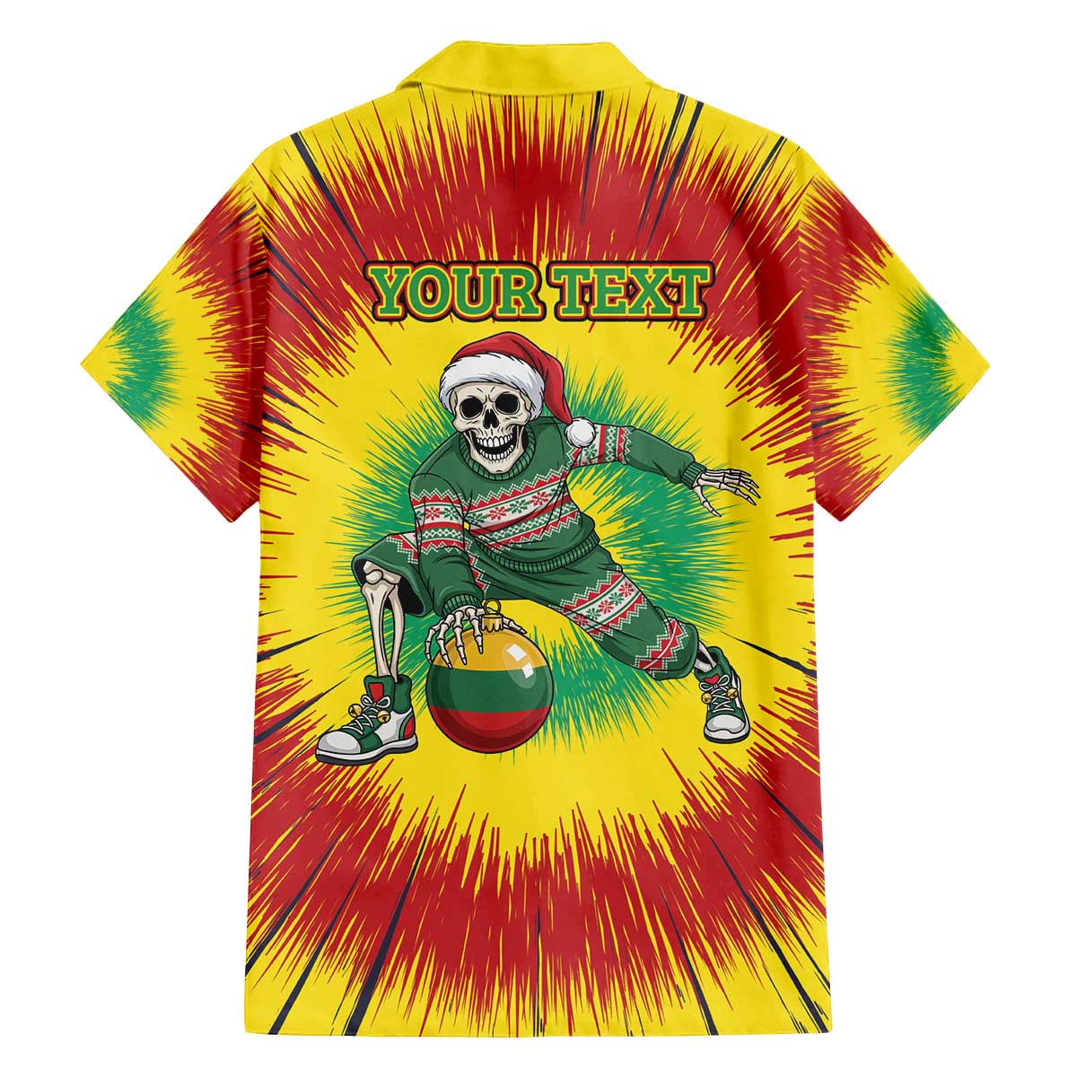 Personalized Lithuania Christmas Tie Dye Family Matching Off The Shoulder Long Sleeve Dress and Hawaiian Shirt Skeleton Basketball Slam Dunk Santa Hat LT19