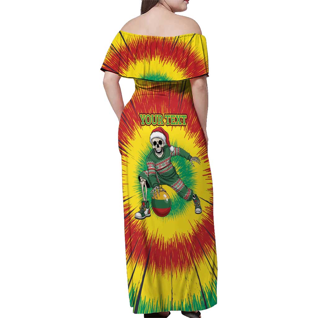 Personalized Lithuania Christmas Tie Dye Family Matching Off Shoulder Maxi Dress and Hawaiian Shirt Skeleton Basketball Slam Dunk Santa Hat LT19
