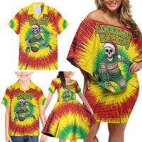 Personalized Lithuania Christmas Tie Dye Family Matching Off Shoulder Short Dress and Hawaiian Shirt Skeleton Basketball Slam Dunk Santa Hat LT19