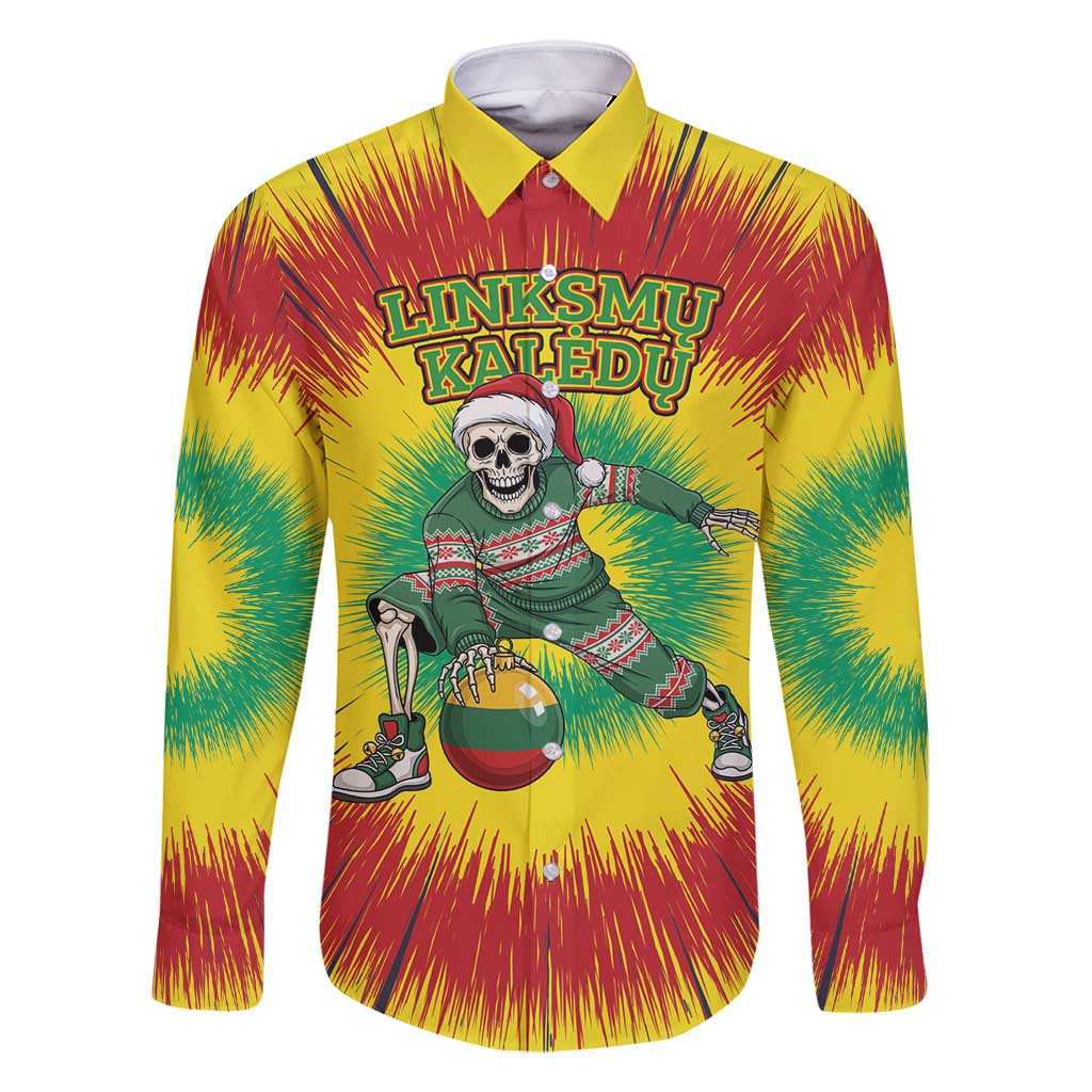 Personalized Lithuania Christmas Tie Dye Family Matching Off Shoulder Short Dress and Hawaiian Shirt Skeleton Basketball Slam Dunk Santa Hat LT19