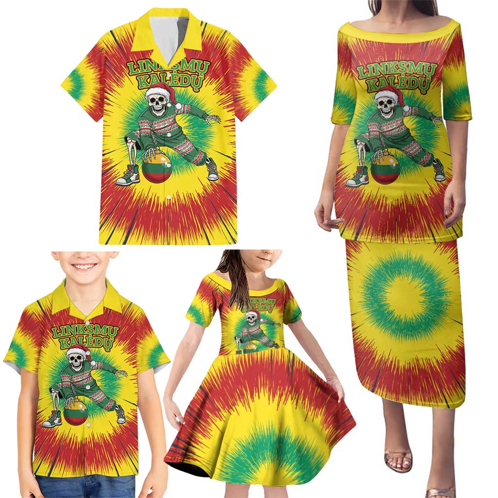 Personalized Lithuania Christmas Tie Dye Family Matching Puletasi and Hawaiian Shirt Skeleton Basketball Slam Dunk Santa Hat LT19