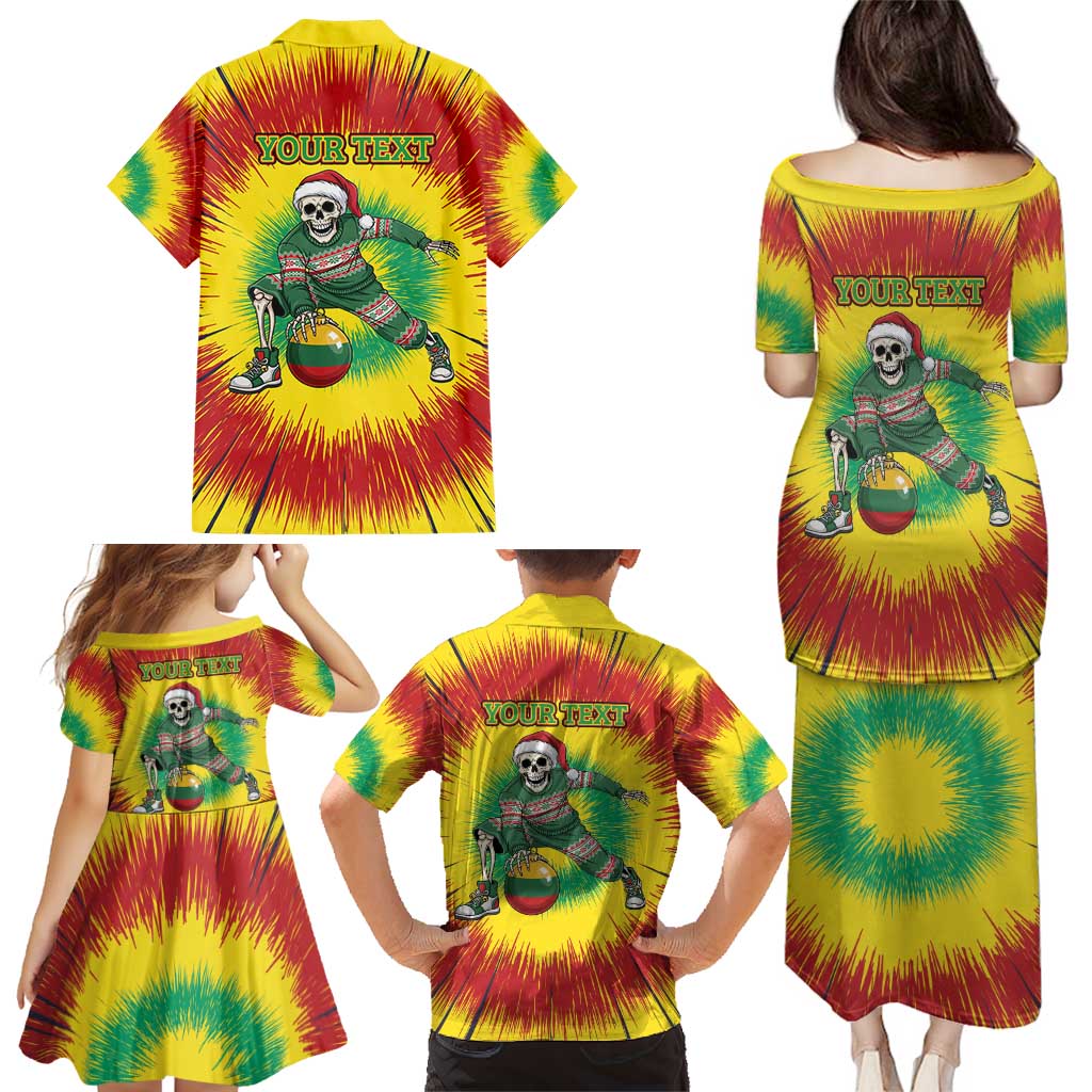 Personalized Lithuania Christmas Tie Dye Family Matching Puletasi and Hawaiian Shirt Skeleton Basketball Slam Dunk Santa Hat LT19