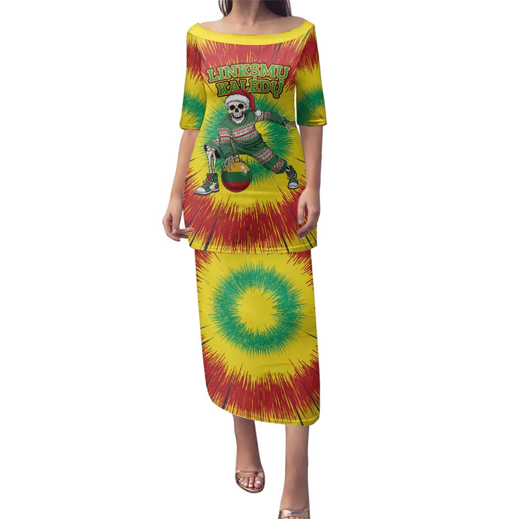 Personalized Lithuania Christmas Tie Dye Family Matching Puletasi and Hawaiian Shirt Skeleton Basketball Slam Dunk Santa Hat LT19