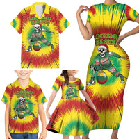 Personalized Lithuania Christmas Tie Dye Family Matching Short Sleeve Bodycon Dress and Hawaiian Shirt Skeleton Basketball Slam Dunk Santa Hat LT19