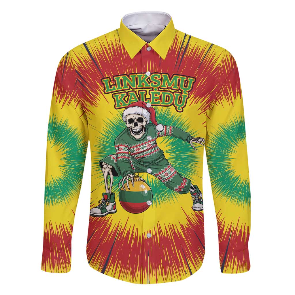 Personalized Lithuania Christmas Tie Dye Family Matching Short Sleeve Bodycon Dress and Hawaiian Shirt Skeleton Basketball Slam Dunk Santa Hat LT19