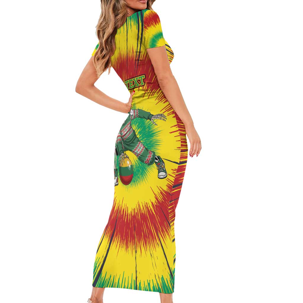 Personalized Lithuania Christmas Tie Dye Family Matching Short Sleeve Bodycon Dress and Hawaiian Shirt Skeleton Basketball Slam Dunk Santa Hat LT19