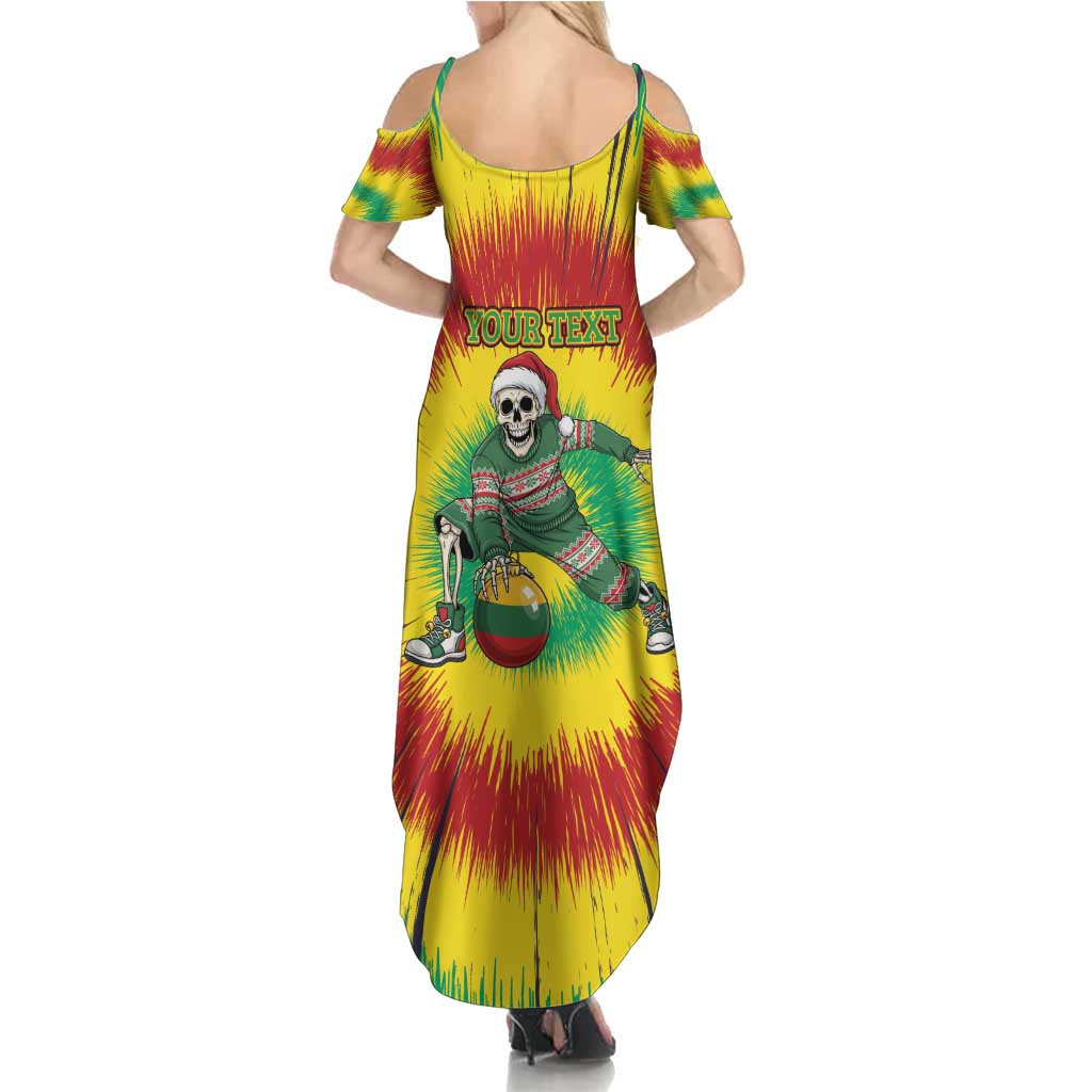 Personalized Lithuania Christmas Tie Dye Family Matching Summer Maxi Dress and Hawaiian Shirt Skeleton Basketball Slam Dunk Santa Hat LT19