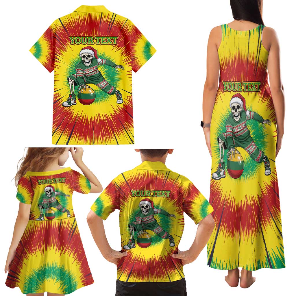 Personalized Lithuania Christmas Tie Dye Family Matching Tank Maxi Dress and Hawaiian Shirt Skeleton Basketball Slam Dunk Santa Hat LT19