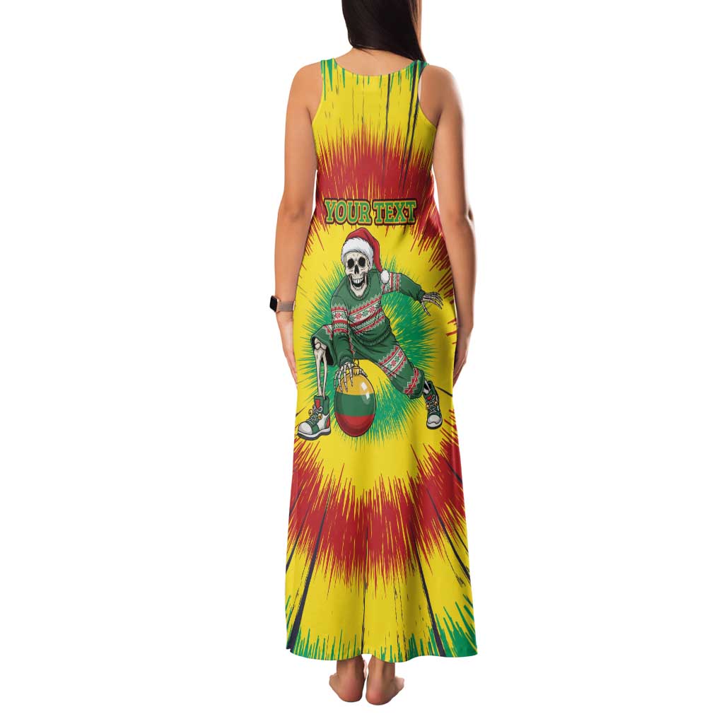 Personalized Lithuania Christmas Tie Dye Family Matching Tank Maxi Dress and Hawaiian Shirt Skeleton Basketball Slam Dunk Santa Hat LT19