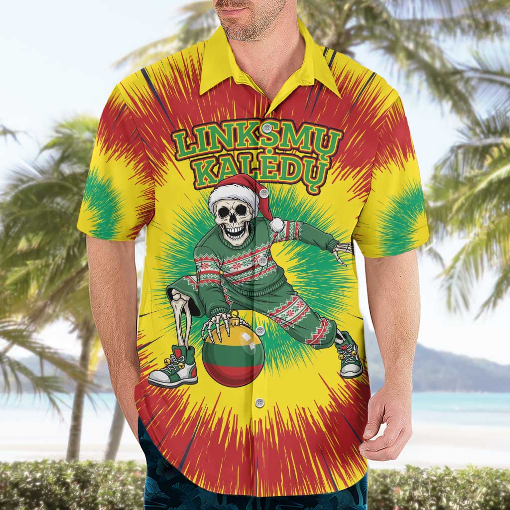 Personalized Lithuania Christmas Tie Dye Hawaiian Shirt Skeleton Basketball Slam Dunk Santa Hat LT19