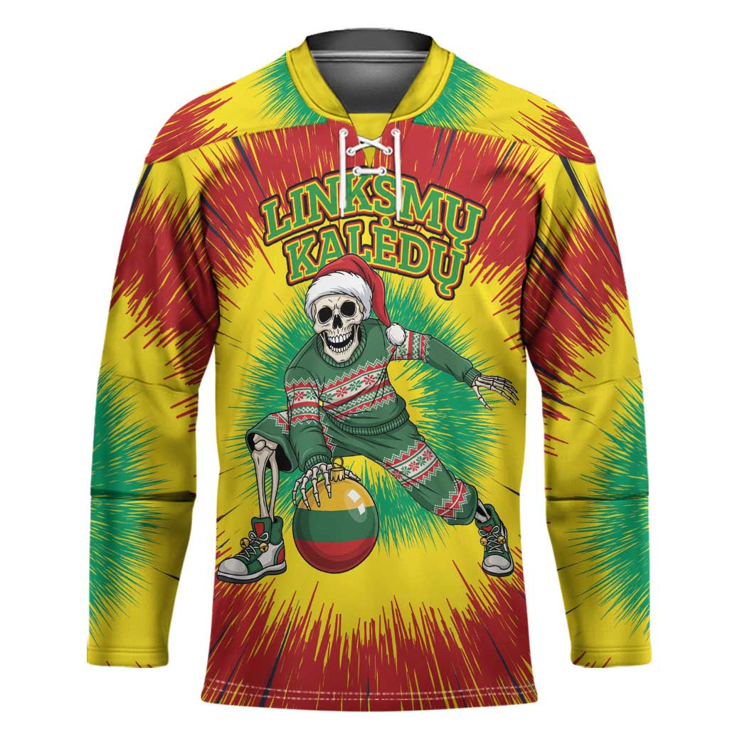 Personalized Lithuania Christmas Tie Dye Hockey Jersey Skeleton Basketball Slam Dunk Santa Hat LT19
