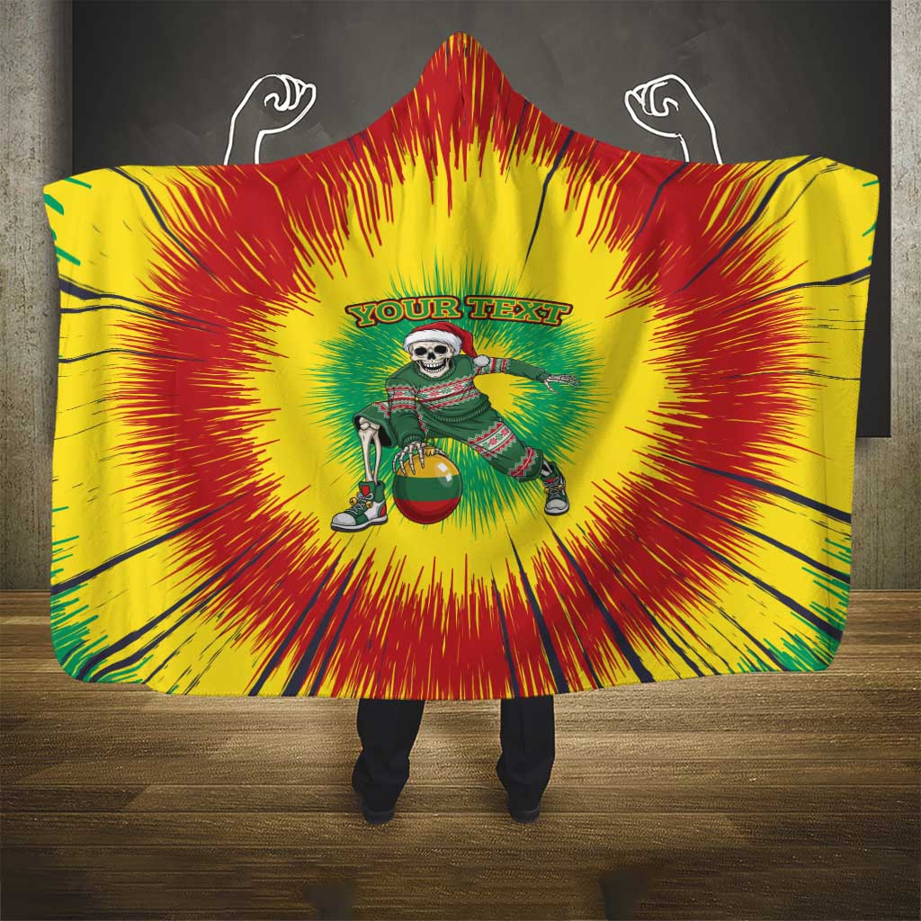 Lithuania Christmas Tie Dye Hooded Blanket Skeleton Basketball Slam Dunk Santa Hat - Wonder Print Shop