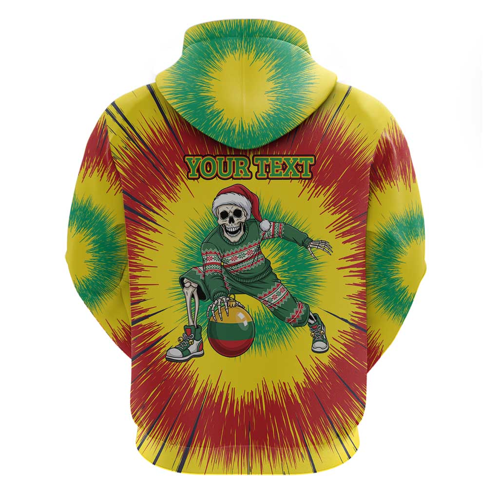 Personalized Lithuania Christmas Tie Dye Hoodie Skeleton Basketball Slam Dunk Santa Hat LT19