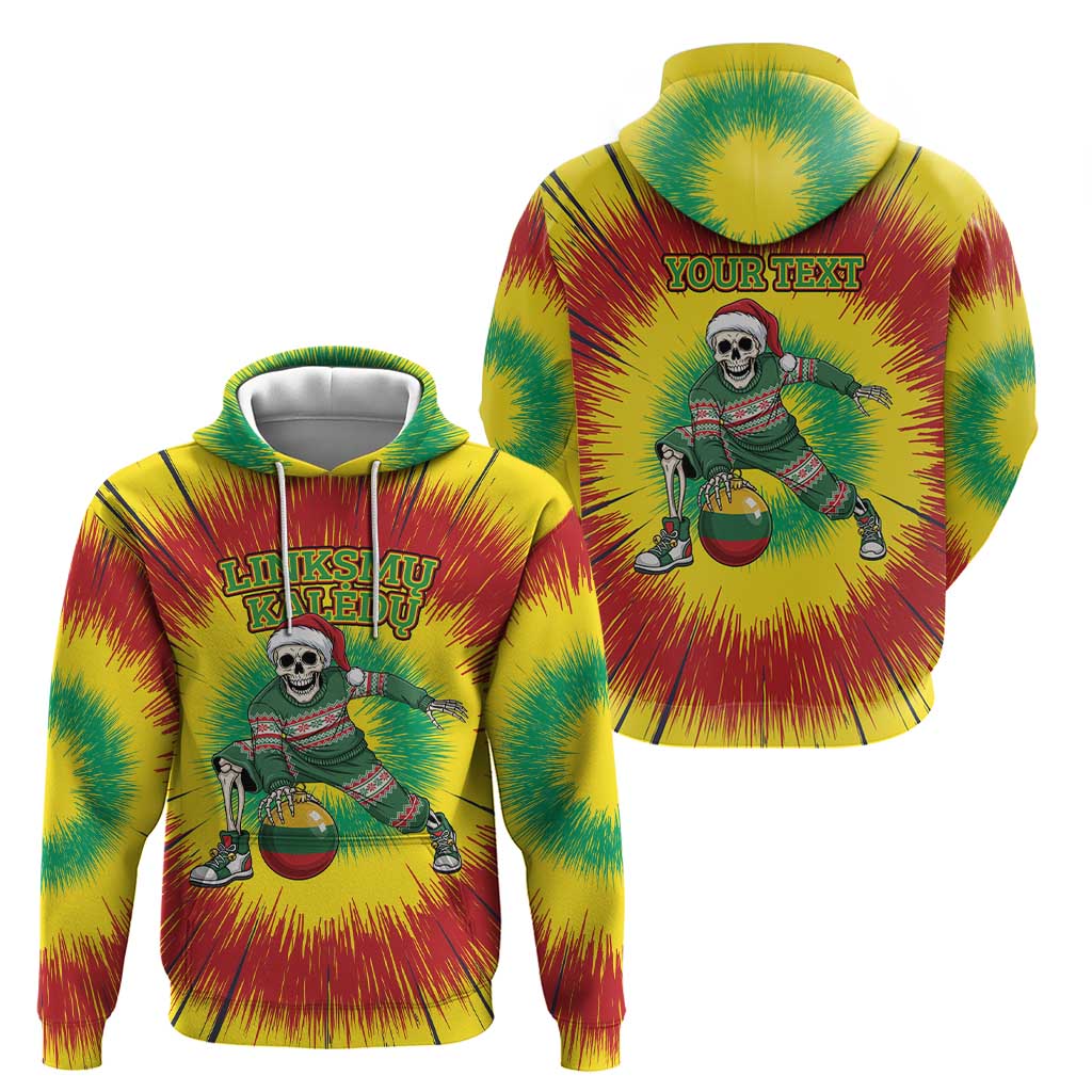 Personalized Lithuania Christmas Tie Dye Hoodie Skeleton Basketball Slam Dunk Santa Hat LT19