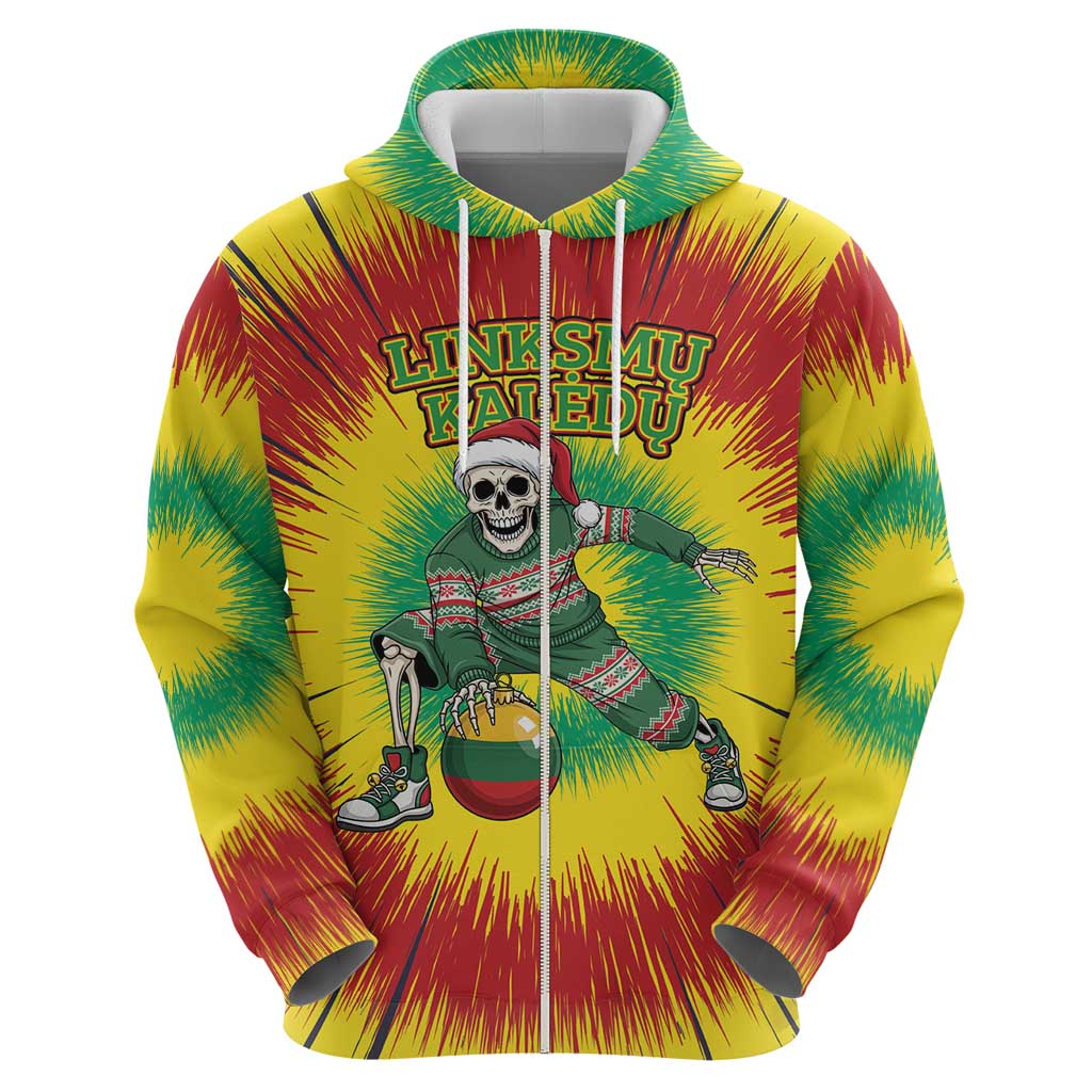 Personalized Lithuania Christmas Tie Dye Hoodie Skeleton Basketball Slam Dunk Santa Hat LT19