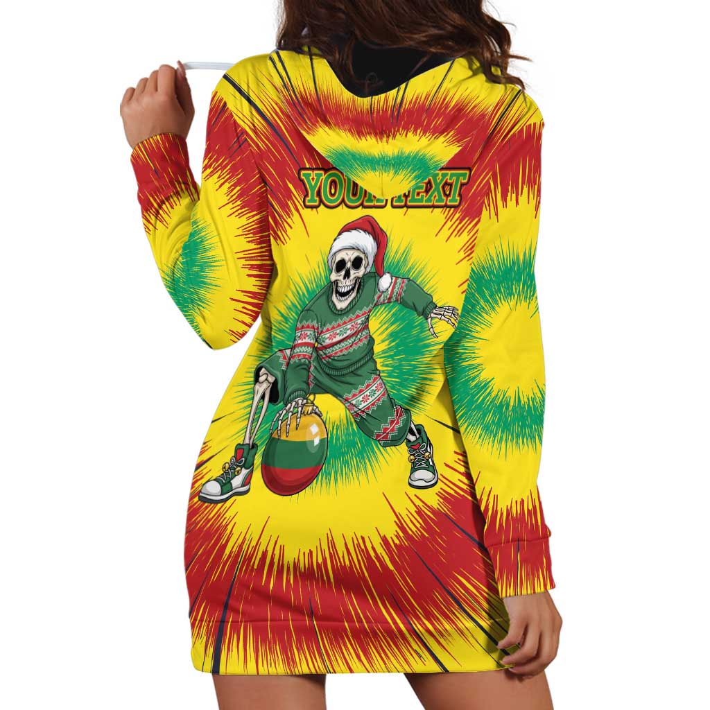 Personalized Lithuania Christmas Tie Dye Hoodie Dress Skeleton Basketball Slam Dunk Santa Hat LT19