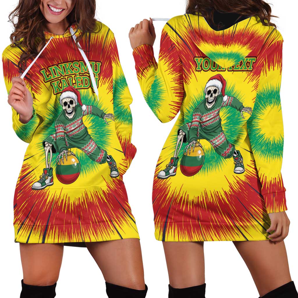 Personalized Lithuania Christmas Tie Dye Hoodie Dress Skeleton Basketball Slam Dunk Santa Hat LT19