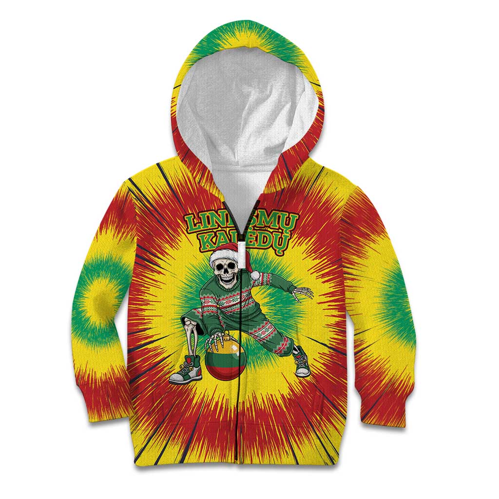 Personalized Lithuania Christmas Tie Dye Kid Hoodie Skeleton Basketball Slam Dunk Santa Hat LT19