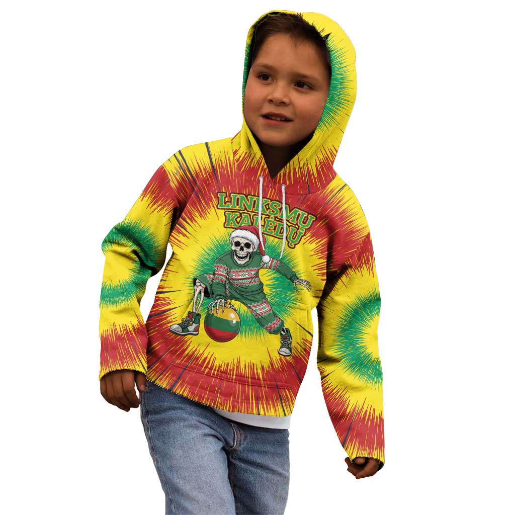 Personalized Lithuania Christmas Tie Dye Kid Hoodie Skeleton Basketball Slam Dunk Santa Hat LT19