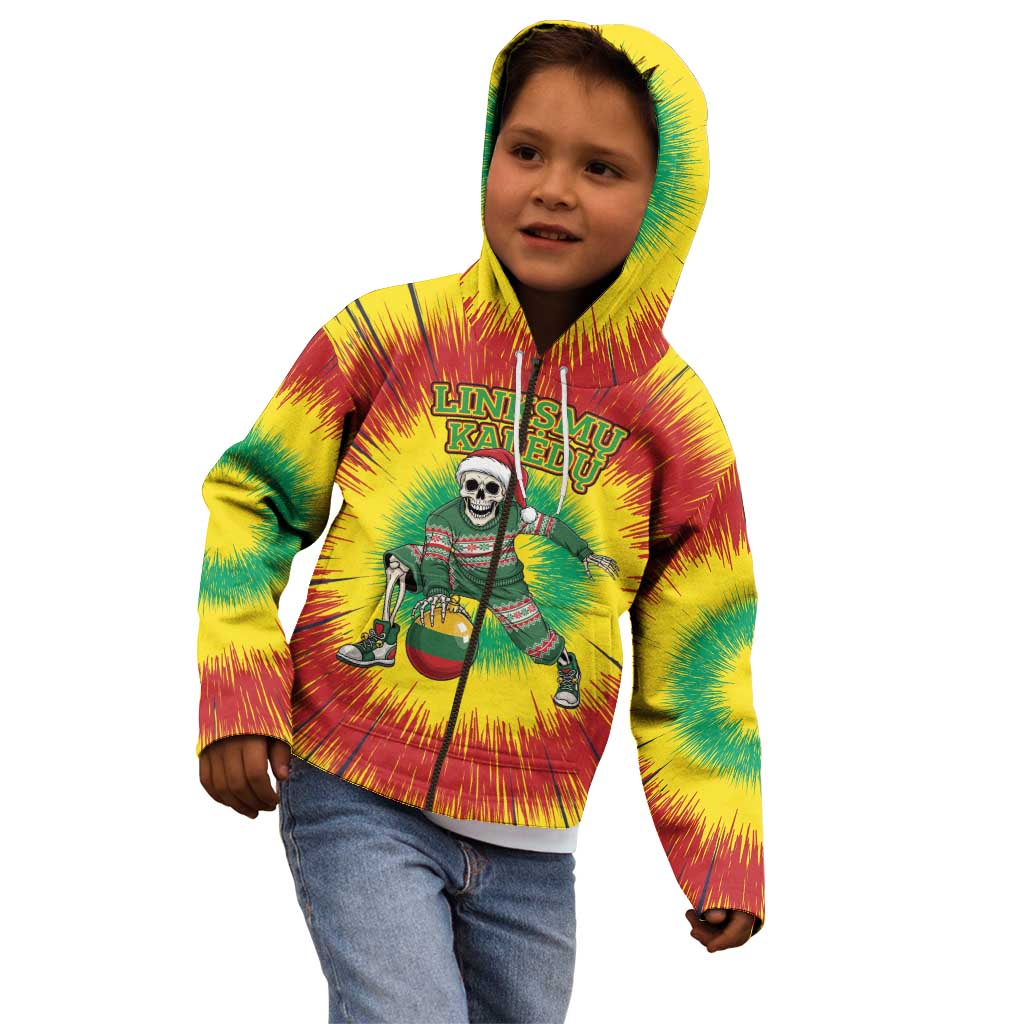 Personalized Lithuania Christmas Tie Dye Kid Hoodie Skeleton Basketball Slam Dunk Santa Hat LT19