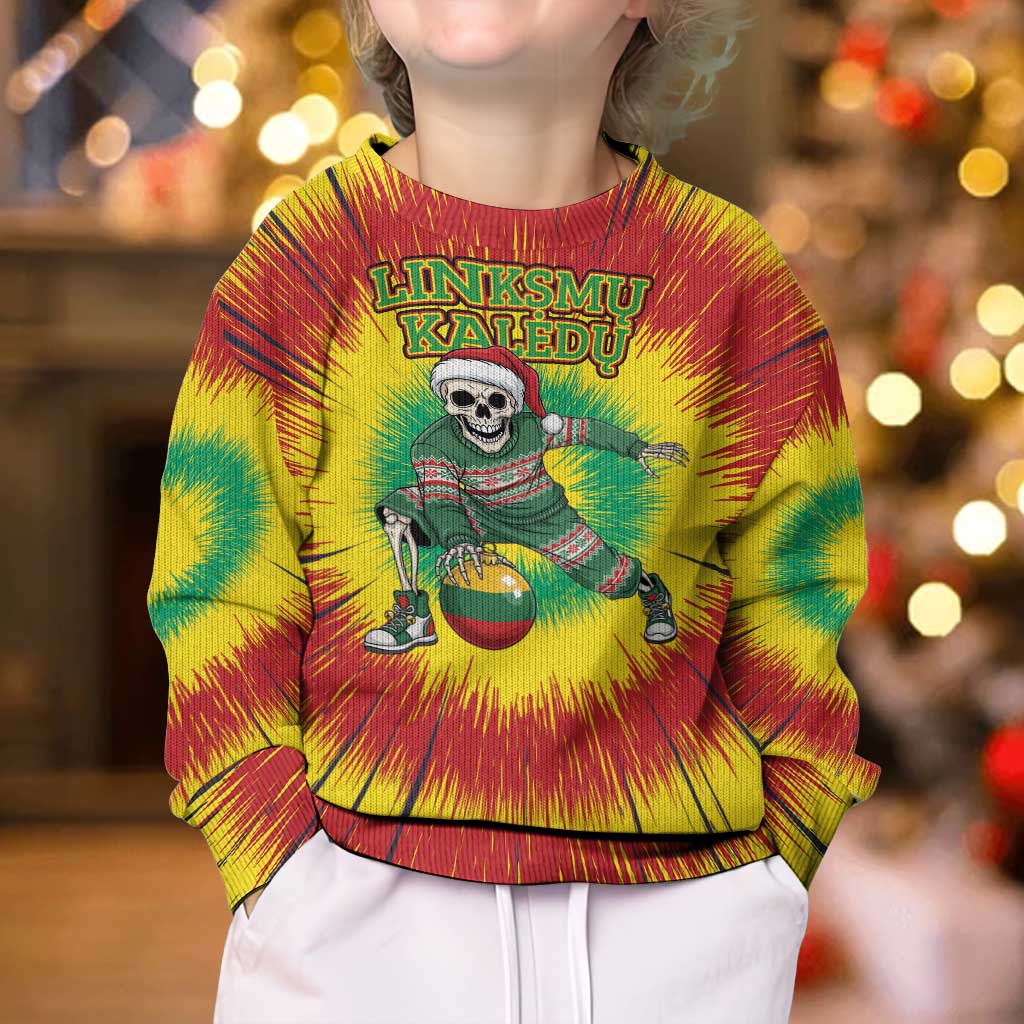 Lithuania Christmas Tie Dye Kid Ugly Christmas Sweater Skeleton Basketball Slam Dunk Santa Hat - Wonder Print Shop