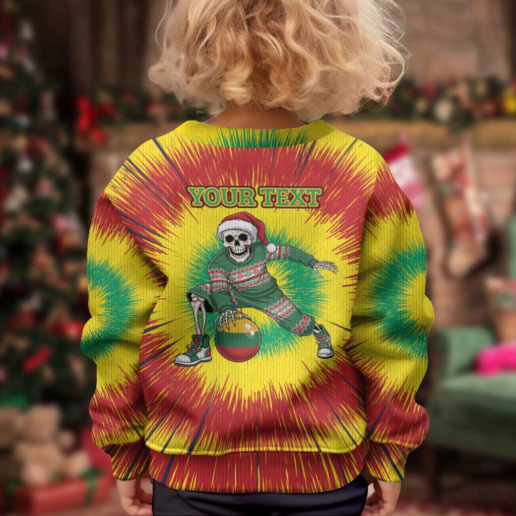 Lithuania Christmas Tie Dye Kid Ugly Christmas Sweater Skeleton Basketball Slam Dunk Santa Hat - Wonder Print Shop
