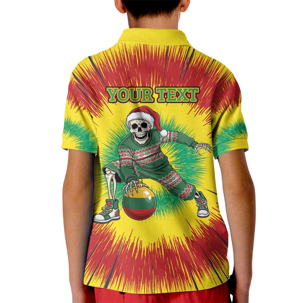 Personalized Lithuania Christmas Tie Dye Kid Polo Shirt Skeleton Basketball Slam Dunk Santa Hat LT19